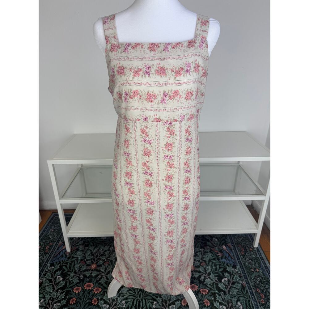 Vintage R&K Womens Cream/Pink Rose Print Sleeveless Cottagecore Maxi Dress 10P